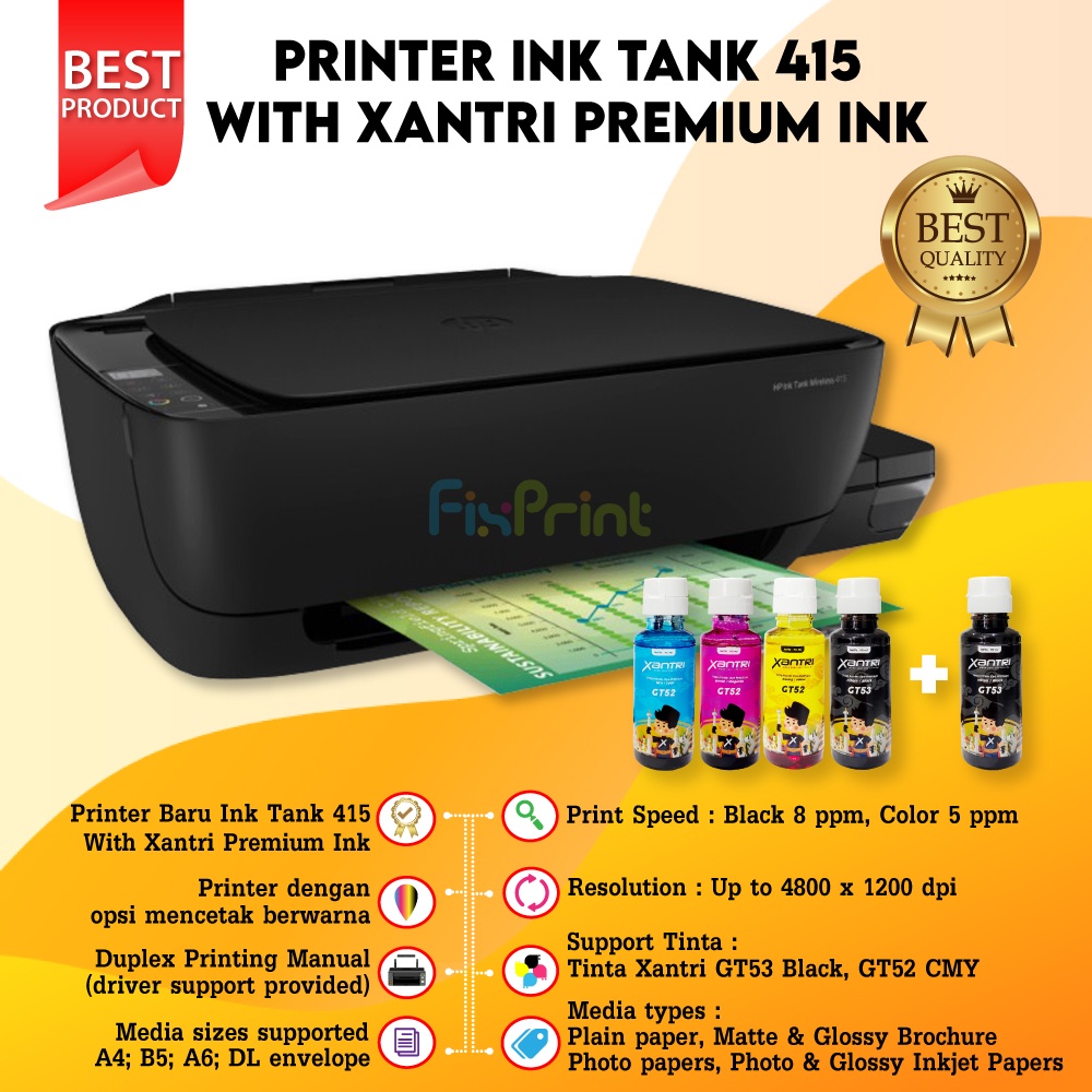 Printer 415 Werless Ink Tank All In One A4 With Tinta GT53 Gt52 Baru