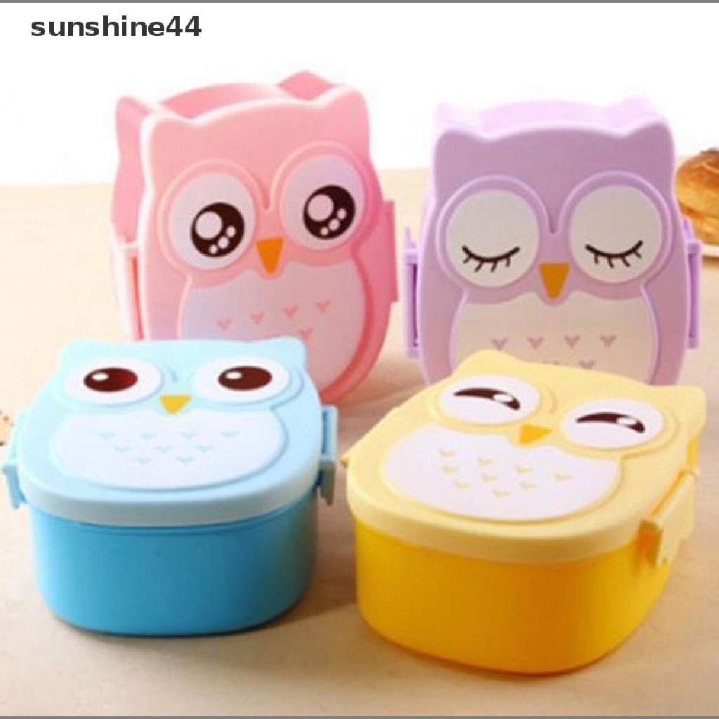 Sunshine Kotak Makan Bento Portable Bentuk Burung Hantu Kartun Dengan Sendok Untuk Outdoor