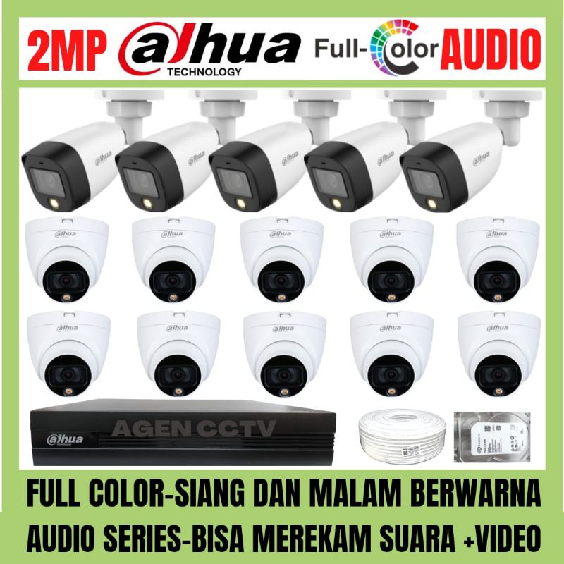 PAKET CCTV DAHUA FULL COLOR 2MP 16 CHANNEL 15 KAMERA AUDIO COLORVU