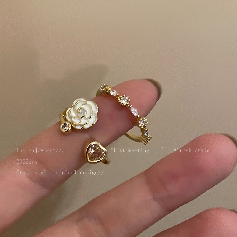 Cincin Model Terbuka Bahan Alloy Desain Bungahati Hias Zirconberlian Imitasi Untuk Wanita