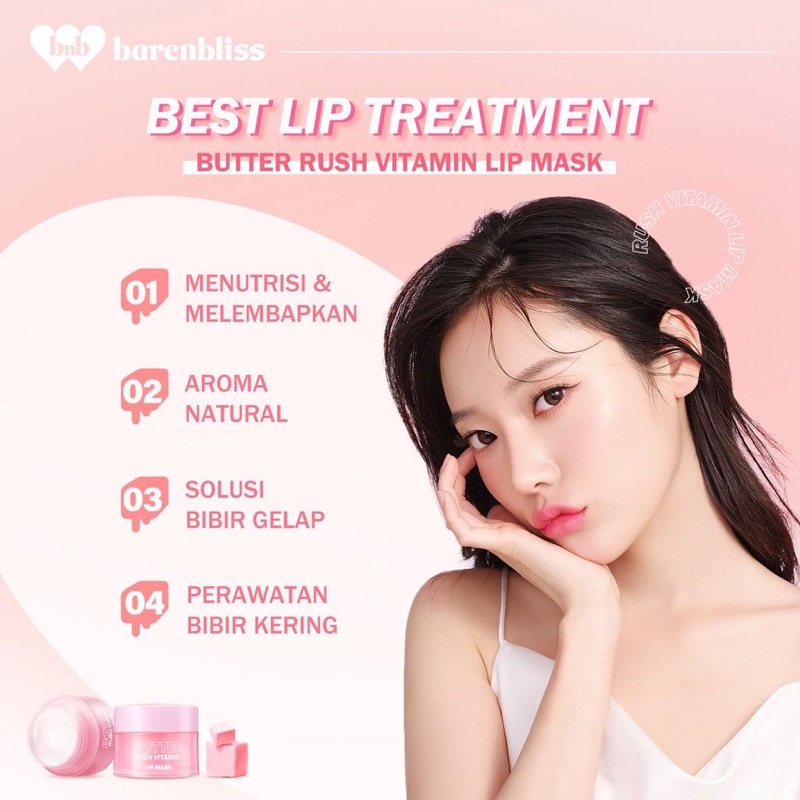 BNB BARENBLINSS BUTTER RUSH VITAMIN LIP MASK / MOISTURIZER LIP BALM / MASKER BIBIR CERAH