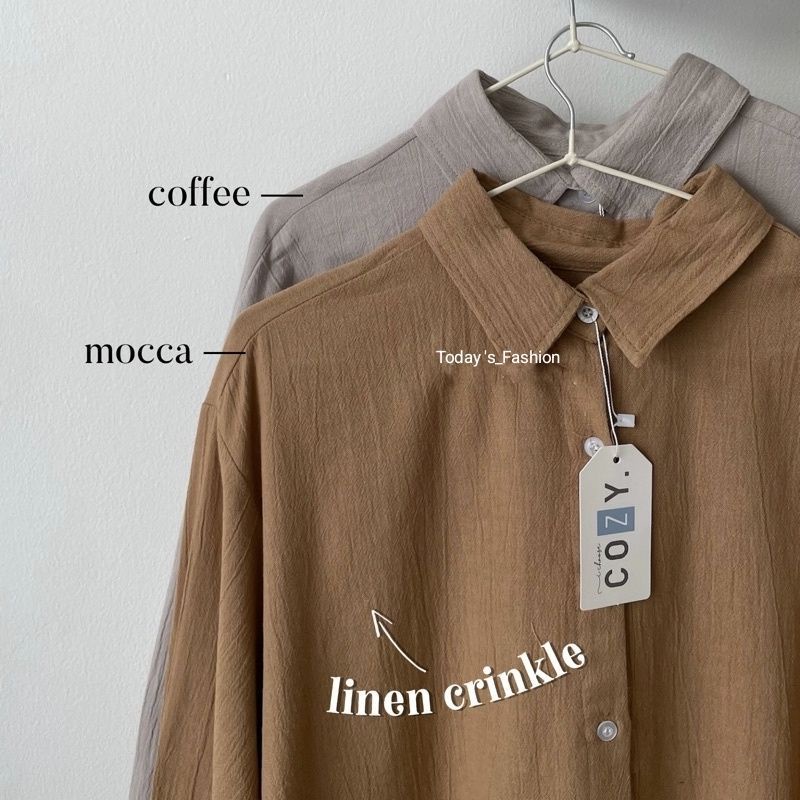 Suki Shirt Kemeja Wanita Linen Crinkle Premium / Basic Oversize Atasan Wanita - Bumil Friendly - Basic Shirt