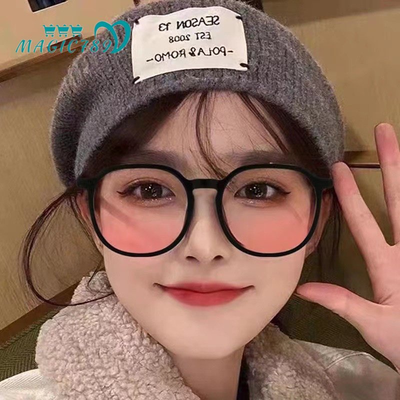 Papaozhu Trendy Bingkai Persegi Besar Gradual Pink Lensa Kacamata Untuk Wanita Perempuan Korea Trendy Blusher Beauty Eyeglasses Oversize Fashion Eyewear