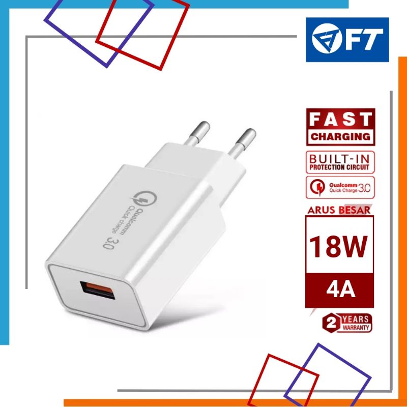 Adaptor Charger 4A Single U Support Fast Charging Qualcomm 3.0 / BATOK CHARGER - FT R02