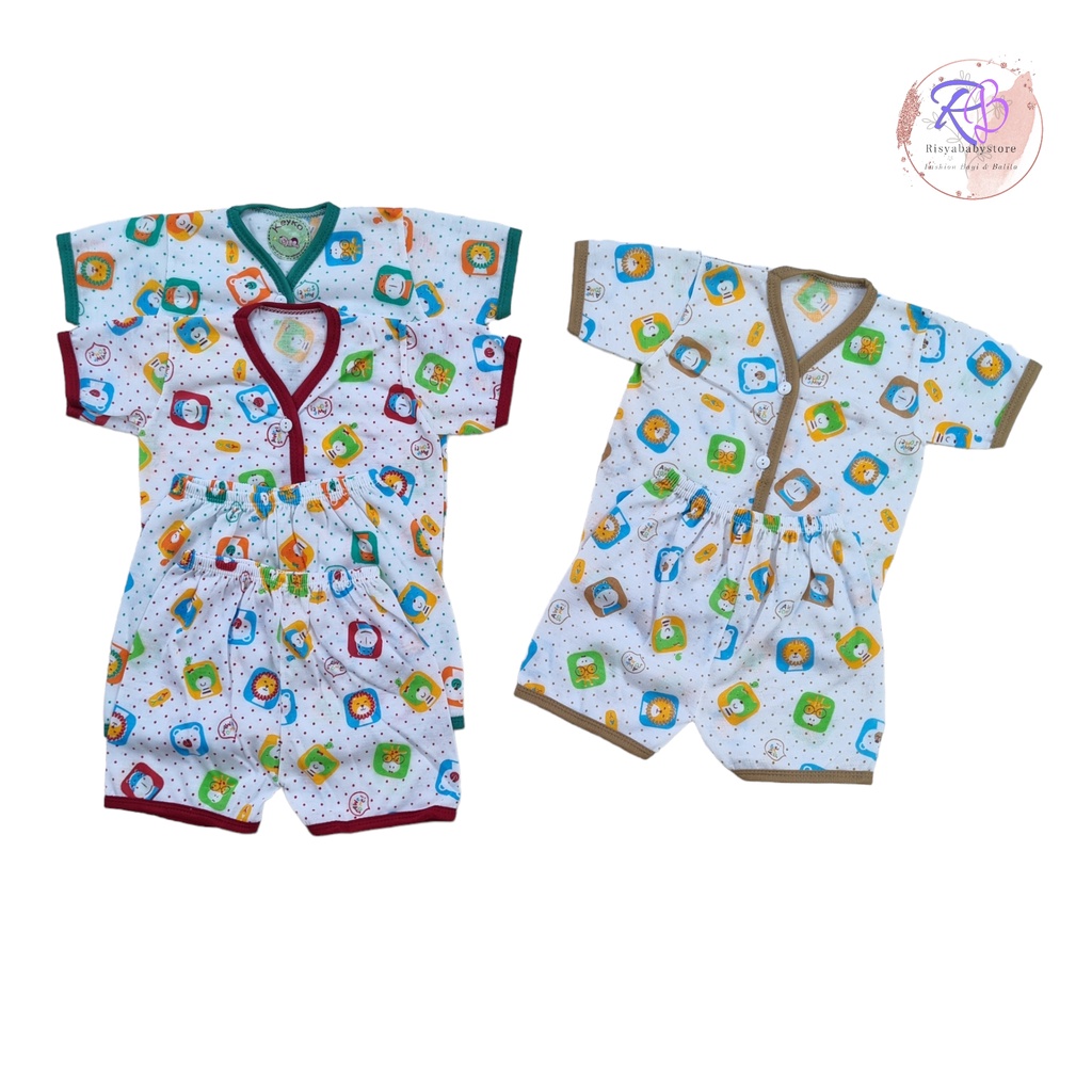 3 stel baju bayi lengan pendek / 3 stelan baju bayi pendek 0-6 bulan / perlengkapan bayi newborn