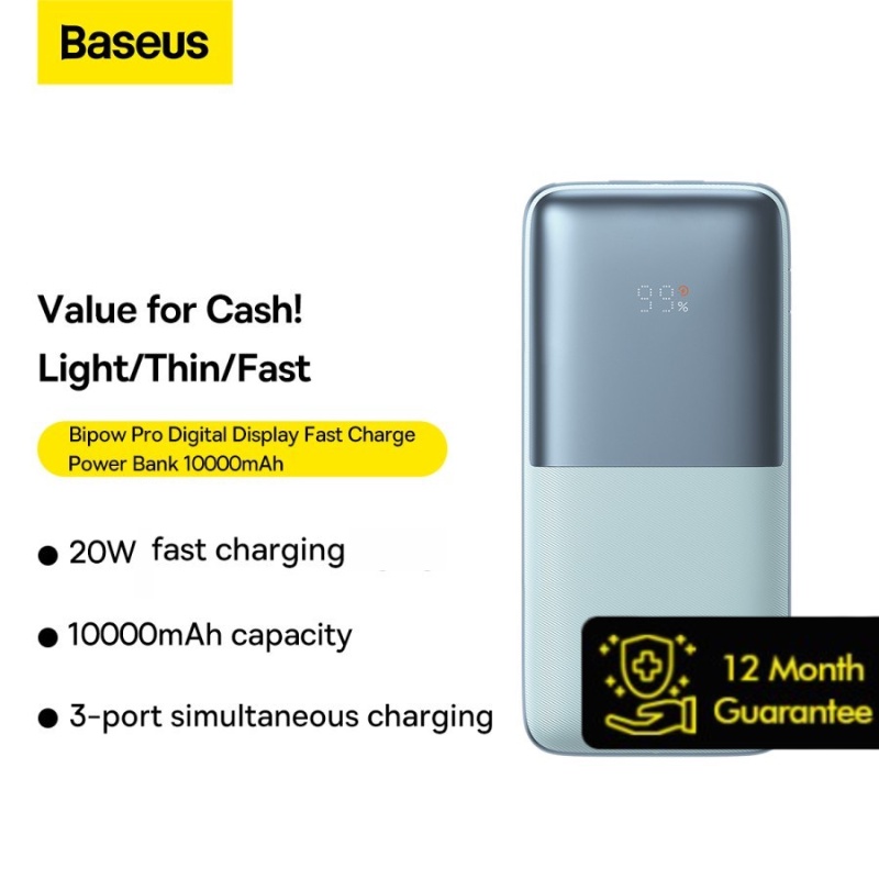 BASEUS Bipow Pro Digital Display Fast Charge Power Bank 10000mAh 20W - PPBD0401