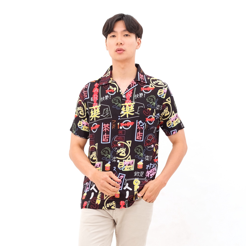 SANVANINA Kemeja Hawaiian Pria Wanita Unisex Slim Fit Hem Baju Modern Shinjuku Casual Shirt 2040