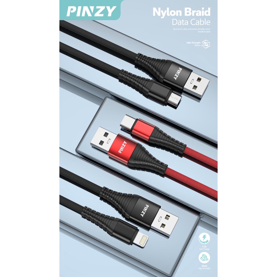 Kabel Data Charger PINZY C24 USB Type C Nylon Braid 2.4A Fast Charging