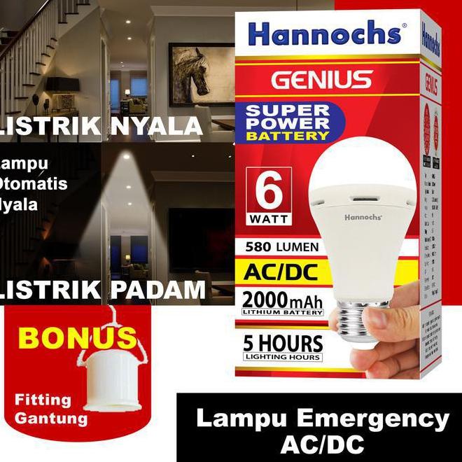 "TGU.18Oc22ν" Lampu LED Hannochs Genius Emergency / Darurat / AC DC 6w 6 Watt Magic