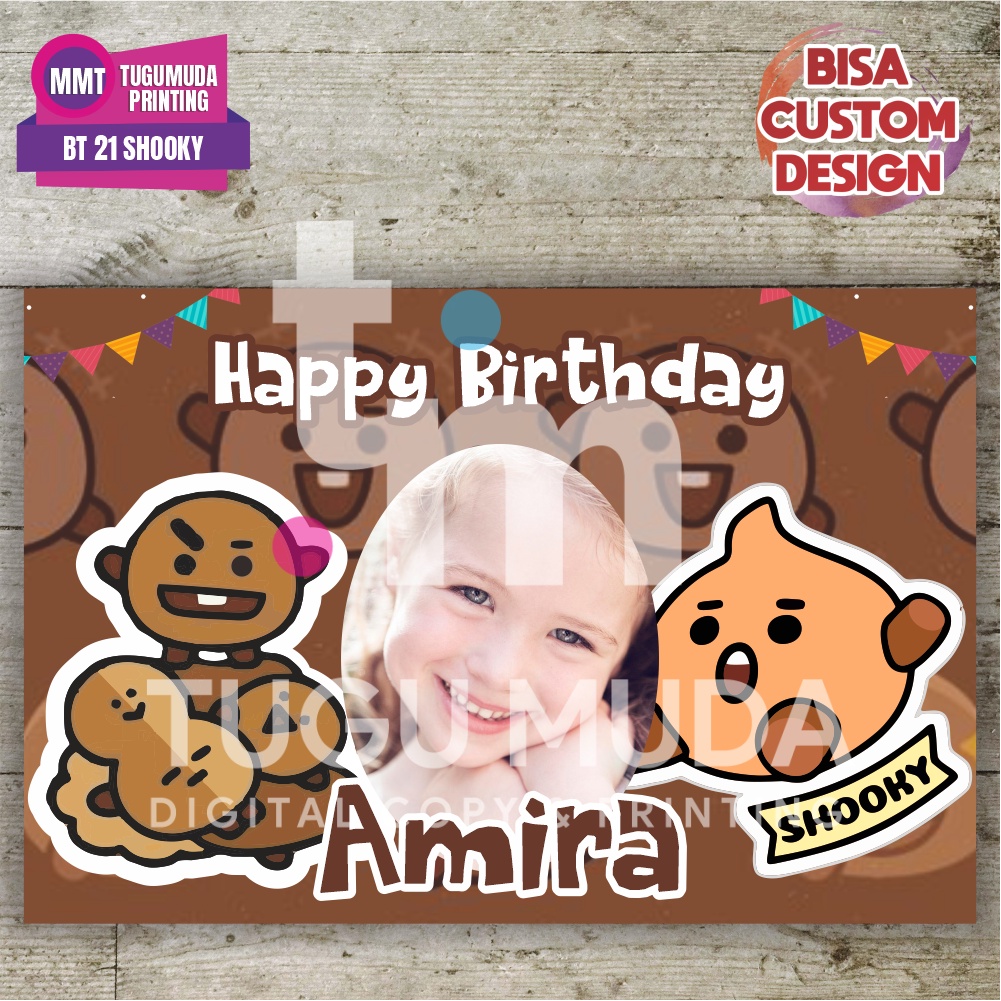 Cetak Banner|Backdrop|Spanduk Ultah / Ulang Tahun Anak - BT21 SHOOKY