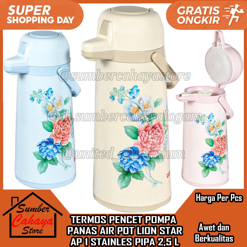 AP 1 Air Pot 2.5 L Thermos Panas Pencet Lion Star Termos pompa 2,5 Liter Plastik PELASTIK Airpot SIM