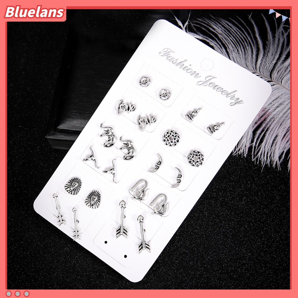 11 Pcs Anting Stud Bentuk Panah Bulan Gajah Gaya Vintage Untuk Wanita