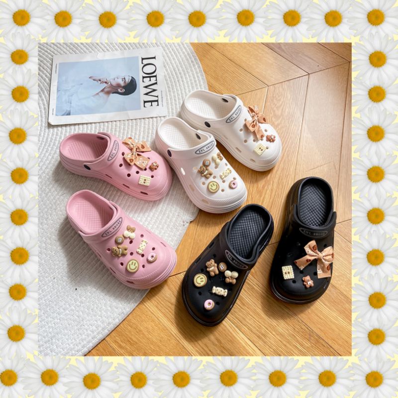 Wedges EVA pita import + jibitz/sandal baim wanita import/sandal wanita ala ala korea terbaru import/sandal sepatu wanita bahan EVA import