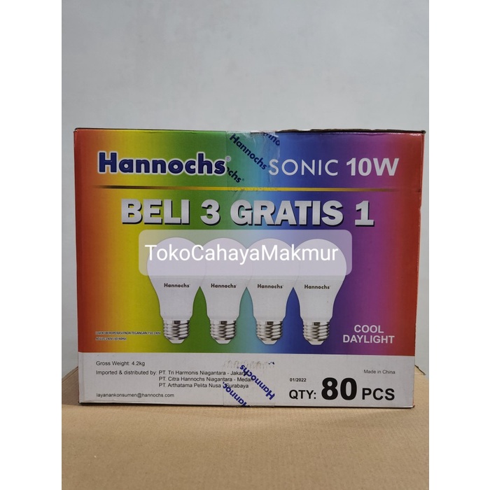 PAKET ISI 4Pcs Lampu Bohlam LED Sonic 10w 10watt Hannochs 1 DUS 20Kotak 80Pcs