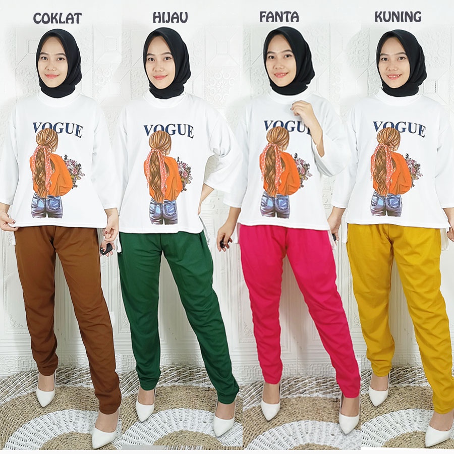 SETELAN HAWEEN VIRAL BAJU PUTIH WANITA CANTIK DAN CELANA PANJANG BASIC CARLINA FASHION