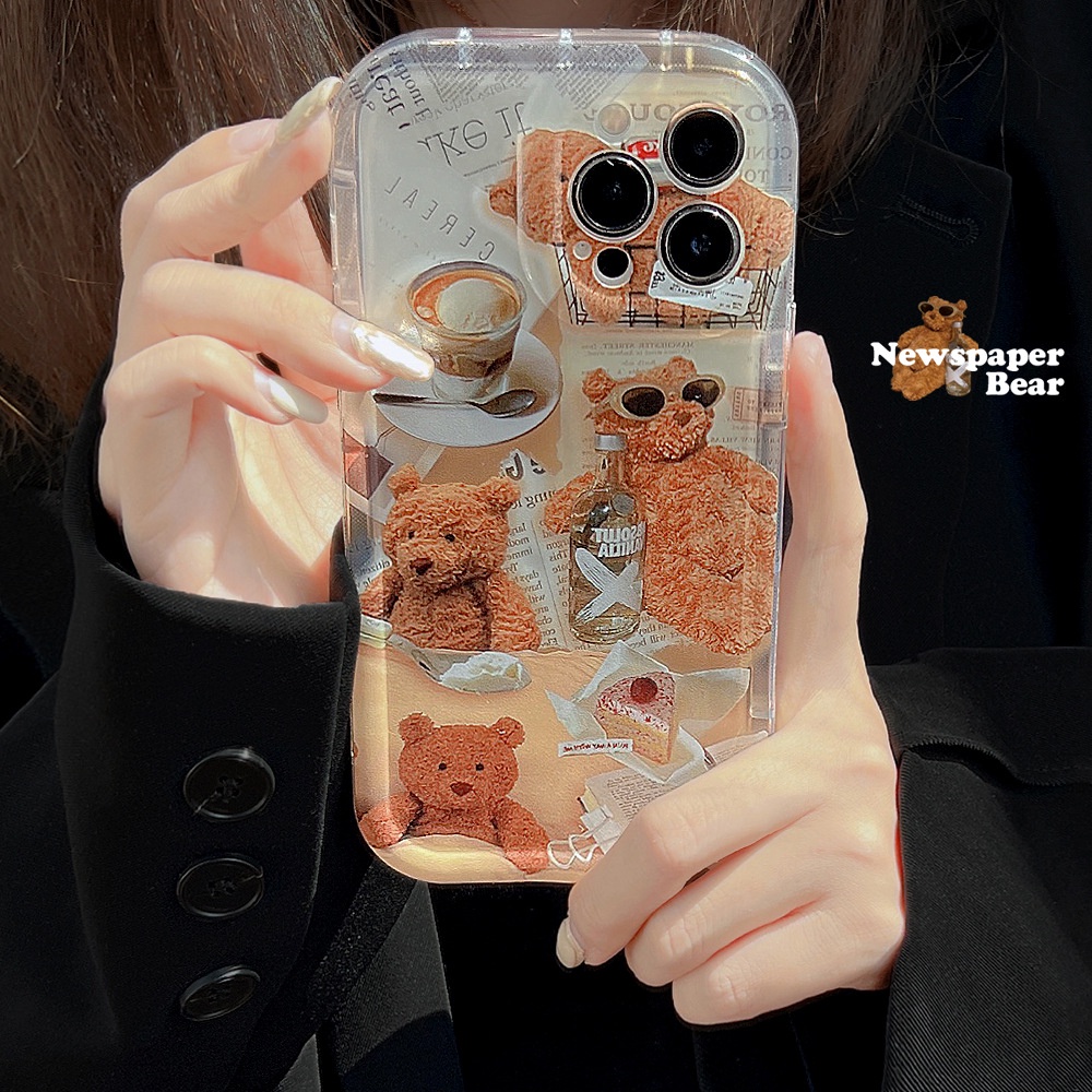 Ins Casing Softcase Transparan Print Teddy Bear Untuk Iphone 14 11 12 13 PRO MAX