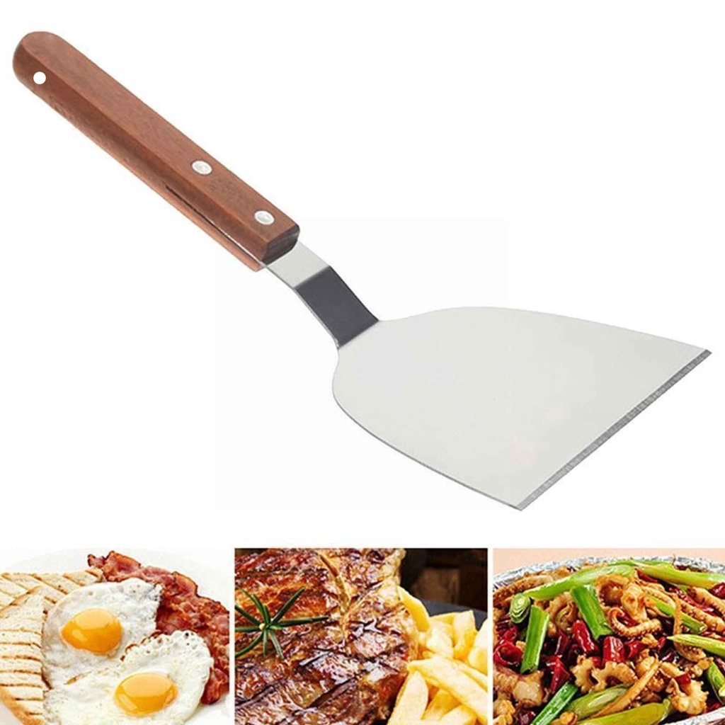 Spatulla Tepanyaki / Spatulla Gagang Kayu / Spatulla Steak Tahan Karat / Spatulla Tahan Panas