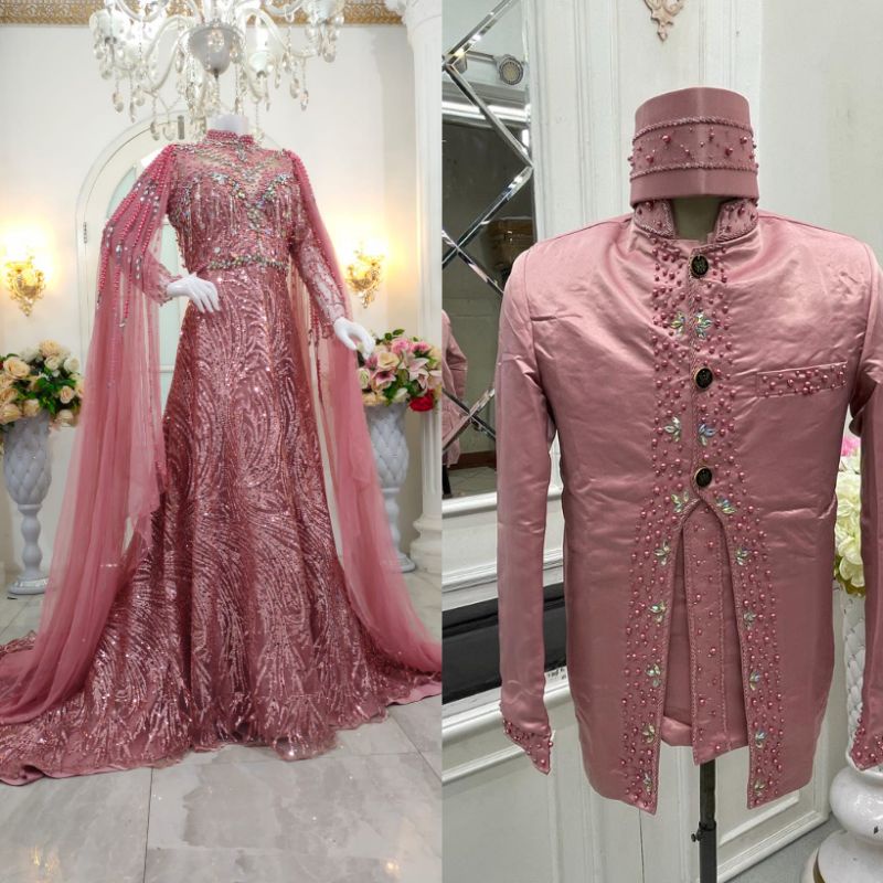 CAUPLE WEDING DRESS BEREKOR/GAUN DUYUNG MEWAH | BAJU DRESS MUSLIM/ GAUN  MODERN | GAWN AKAD