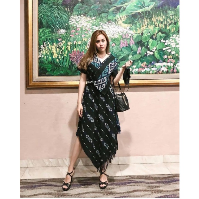 ( Ready Stock) dress tenun model  - dress tenun assimetris modern kekinian  cocok buat acara semi fo