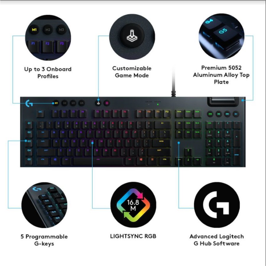 Logitech G813 Keyboard Gaming Mechanical RGB Ultra Thin - GL Clicky