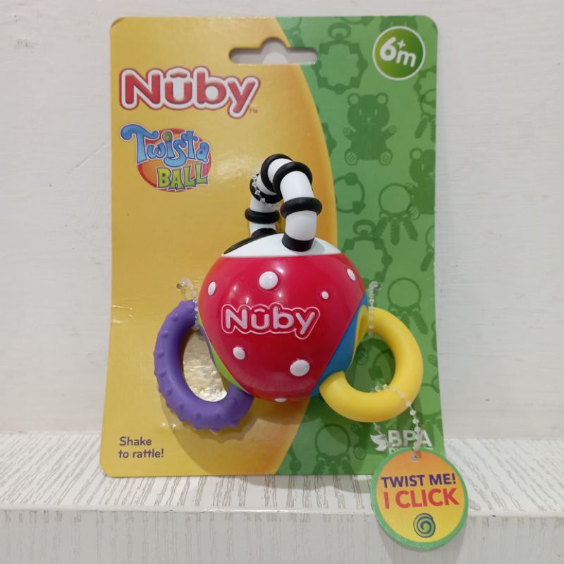 ori original nuby twista ball teether bpa free rattle baby mainan anak bayi gigi gigit teething play toy toys hadiah kado ultah anak cewek cowok laki perempuan muaguek first month full motorik montessori color learn