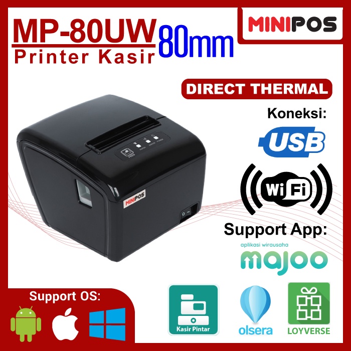 Printer Kasir MINIPOS MP-80UW 80mm USB+WIFI Struk Antrian Dapur Foodcourt Pujasera  Head Awet Glossy Murah