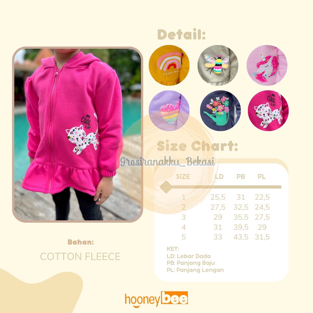 Jacket Anak Cewek Jemima Hooneybee Warna Fanta Size 1-5 TH