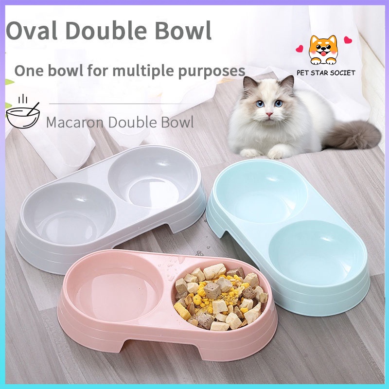 TEMPAT MAKAN Double Bowl Kucing Anjing Anti Semut Mangkok Makanan dan Minuman - Pet Doble Bowl Feeding Tray - Aksesoris Mangkuk Hewan Peliharaan Wadah Ukuran Besar - untuk Anak Kitten Puppy Murah Plastik Anti Tumpah