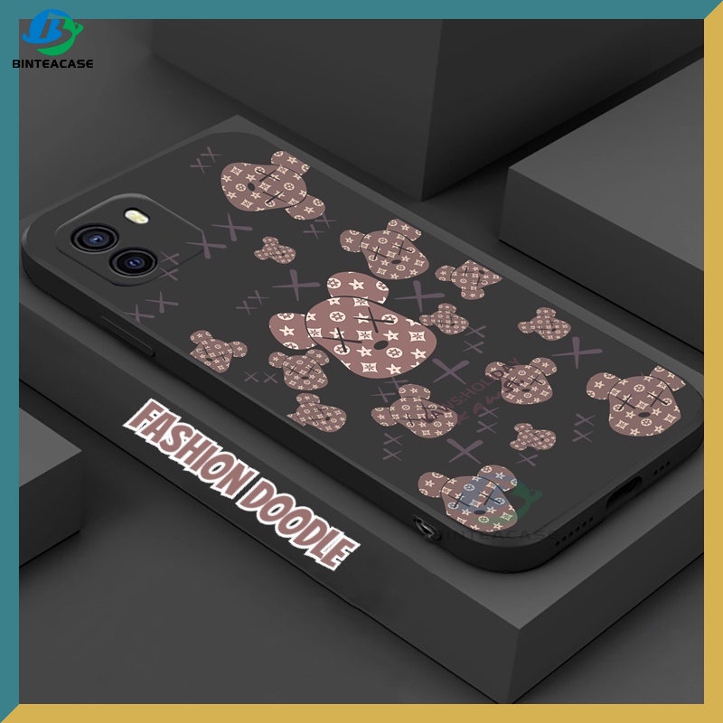 Oppo A17 A77S A57 2022 A15 A16 A16K A54 A53 A12 A5S A7 A3S A11k A31 A52 A92 A94 A93 F9 A1K Reno 7 6 5F 4F Fashion Graffiti Motif Kepala Beruang Handphone Silikon Case Binteacase