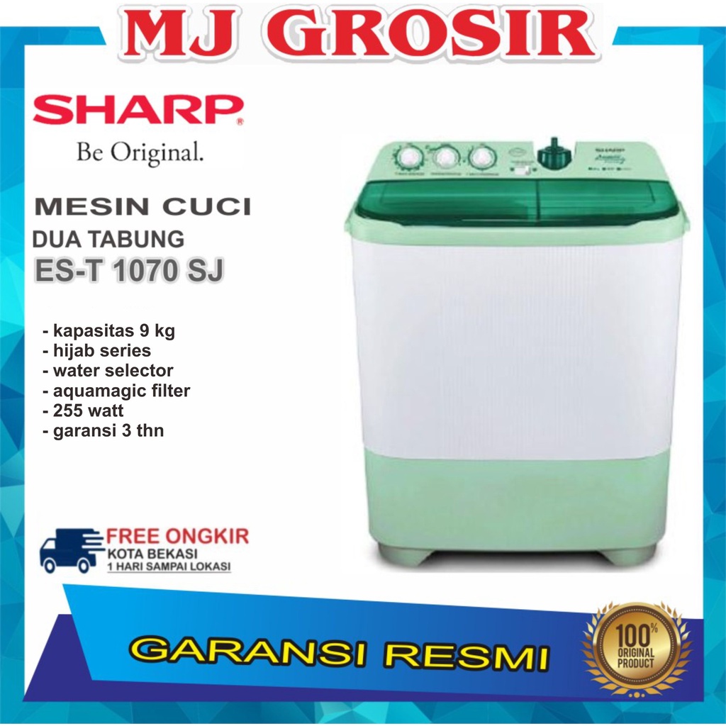 MESIN CUCI SHARP EST 1070 SJ 9 KG 2 TABUNG EST1070 9 KG AQUAMAGIC