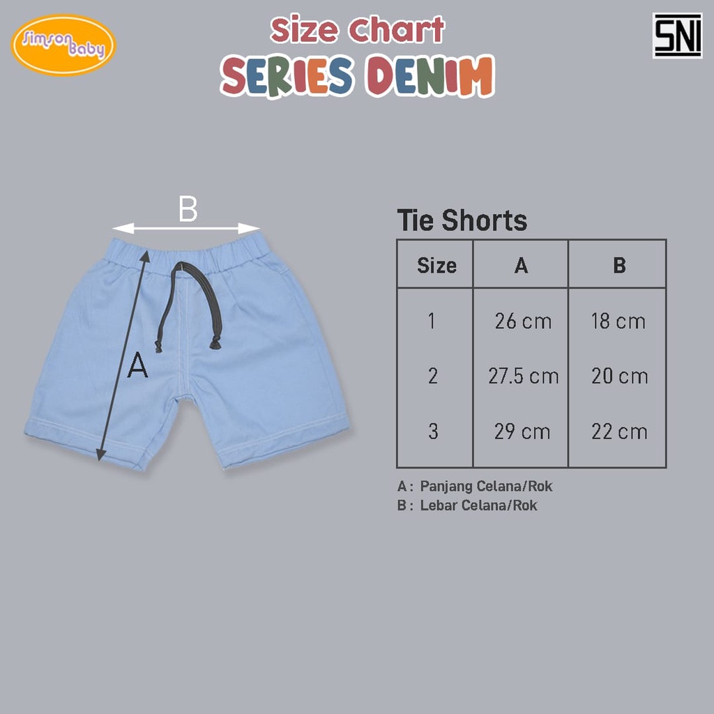 SIMSON BABY DENIM SERIES SHORTS DENIM JOGGER DENIM RIBBON SKIRT TIE SHORTS 1 - 3 TAHUN