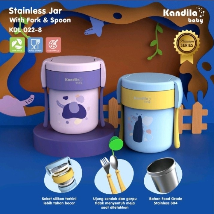 Kandila Baby Stainless Jar With Fork &amp; Spoon KDL022-8 Tempat Makan Stainless WHS