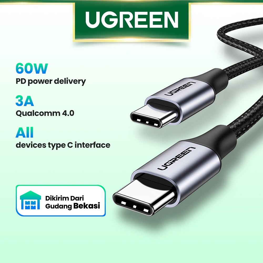 【Stok Produk di Indonesia】Ugreen Kabel Charger USB Tipe C 60W Fast Charging Untuk Samsung Galaxy S9 S8 PD Macbook