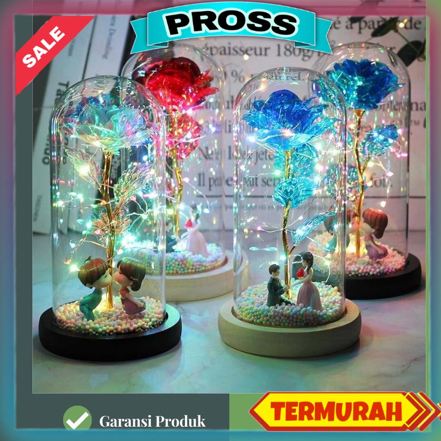 Lampu LED Bunga Mawar Dekorasi Beauty And The Beast Rose | Hampers Pajangan Kado Hiasan Ruangan Kamar Glass Dome glassdome