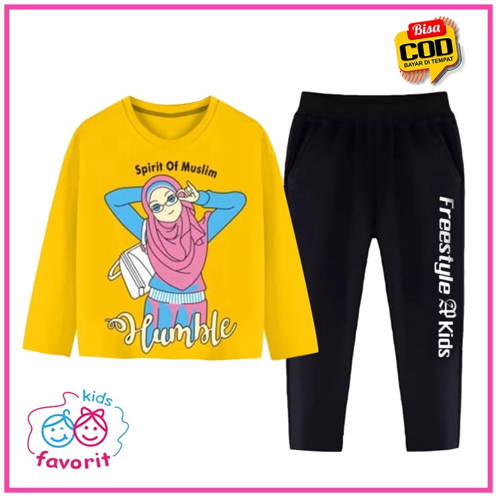 Favorit kids Piyama baju tidur anak perempuan muslim lengan panjang celana panjang