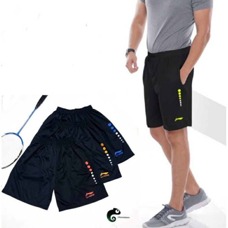 (COD) Celana Kolor Pendek Bahan Jersey Tebal - Celana Sport LiNING Pria Badminton Volly Olahraga Pria