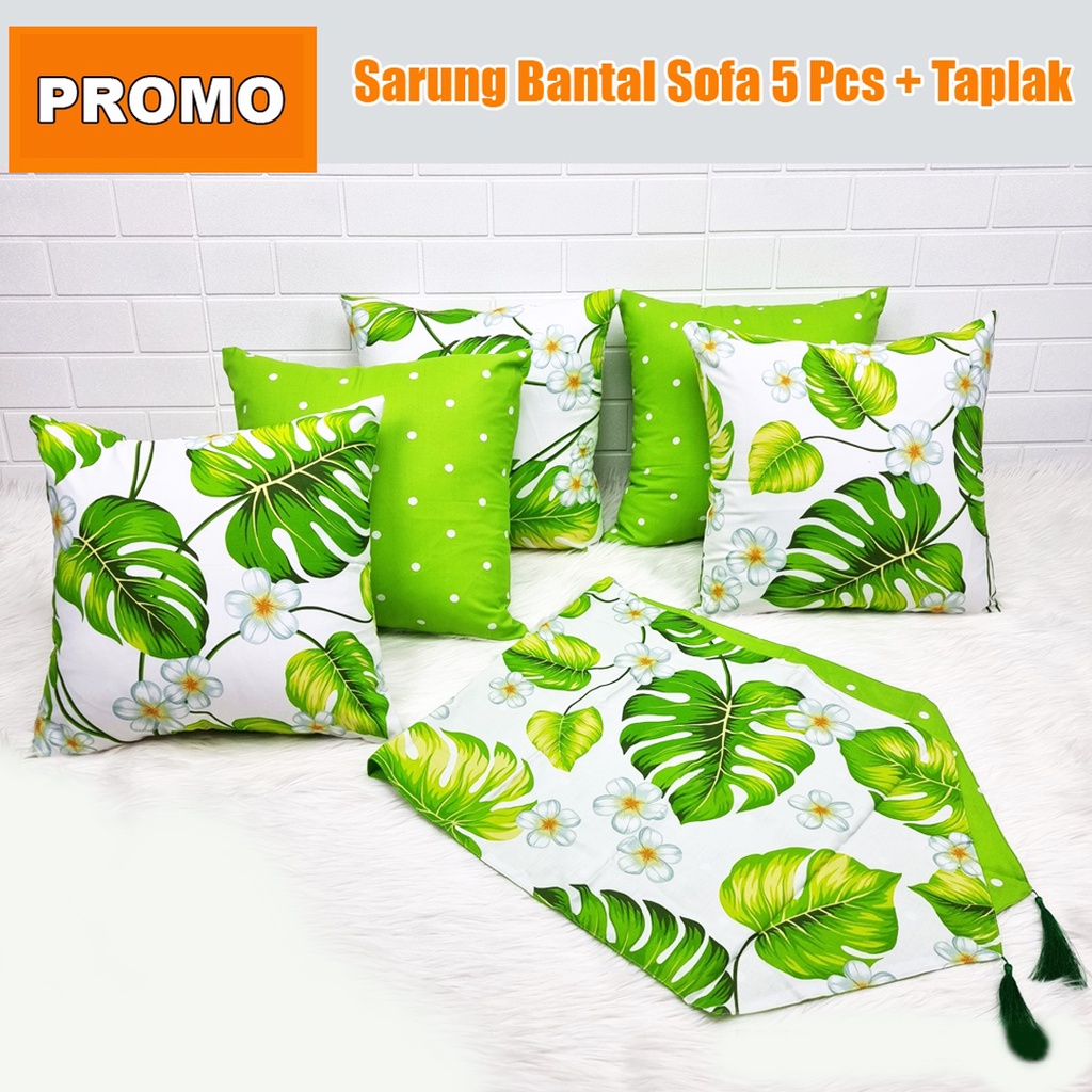 [✅COD] Paket 5 Pcs Sarung Bantal Kursi Sofa Bed Minimalis + Taplak Meja Dekorasi Ruang Tamu Perlengkapan Rumah