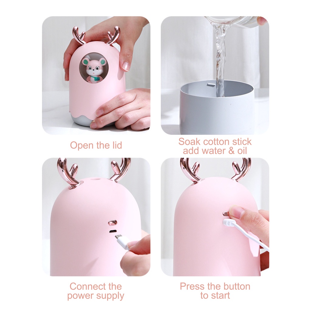 Moi 300ML Mini Humidifier Diffuser Air Purifier Aromaterapy 7 Colour LED Lamp Model Mouse Design