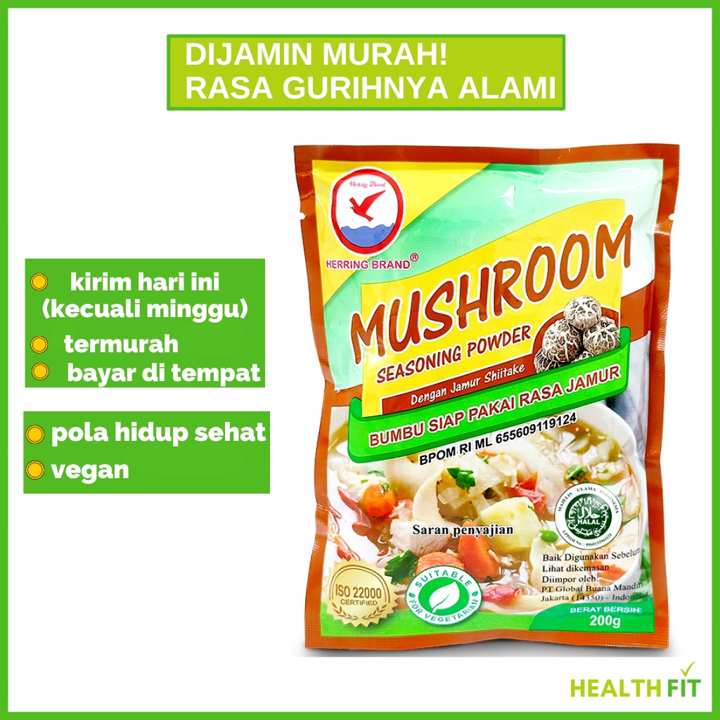 kaldu jamur penyedap rasa Jamur Shitake Herring Brand Mushroom Seasoning Powder 200g