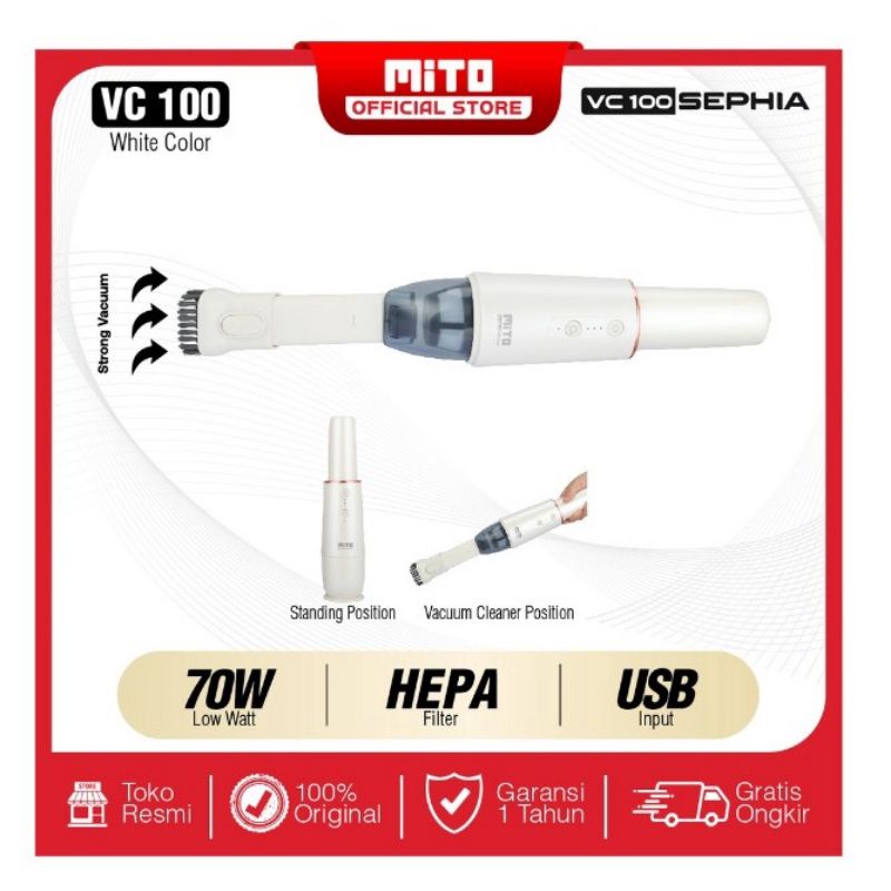 MITO Vacuum Cleaner WIRELESS - Penyedot Debu CORDLESS Portable VC100 Dengan Hepa Filter