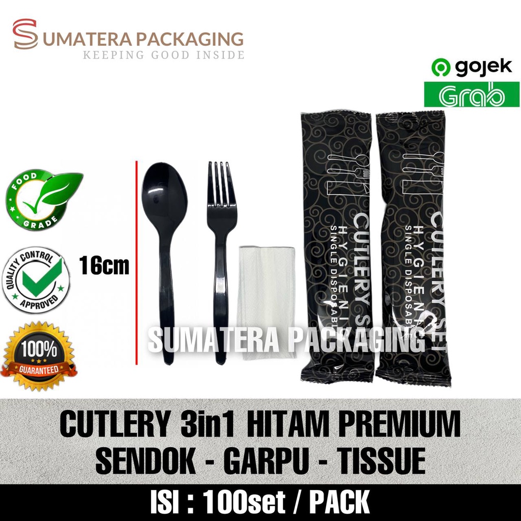 SENDOK GARPU PLASTIK TISSUE SET ISI 100pcs PREMIUM 3in1 MEDAN GROSIR TISU