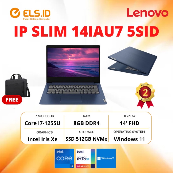 Laptop Lenovo IdeaPad Slim 3-14IAU7 5SID i7-1255U 8GB SSD 256GB 14'