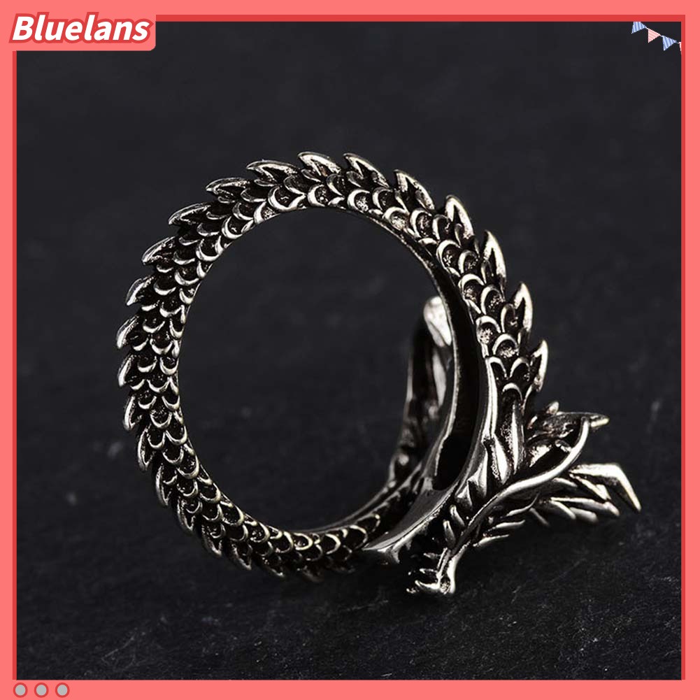 Bluelans Unisex Retro Chinese Dragon Carved Adjustable Opening Finger Ring Jewelry Gift