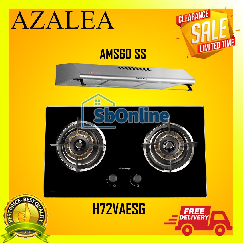 Paket Kompor Tecnogas Azalea Kompor AGC 732B dan Cooker Hood AMS60 SS