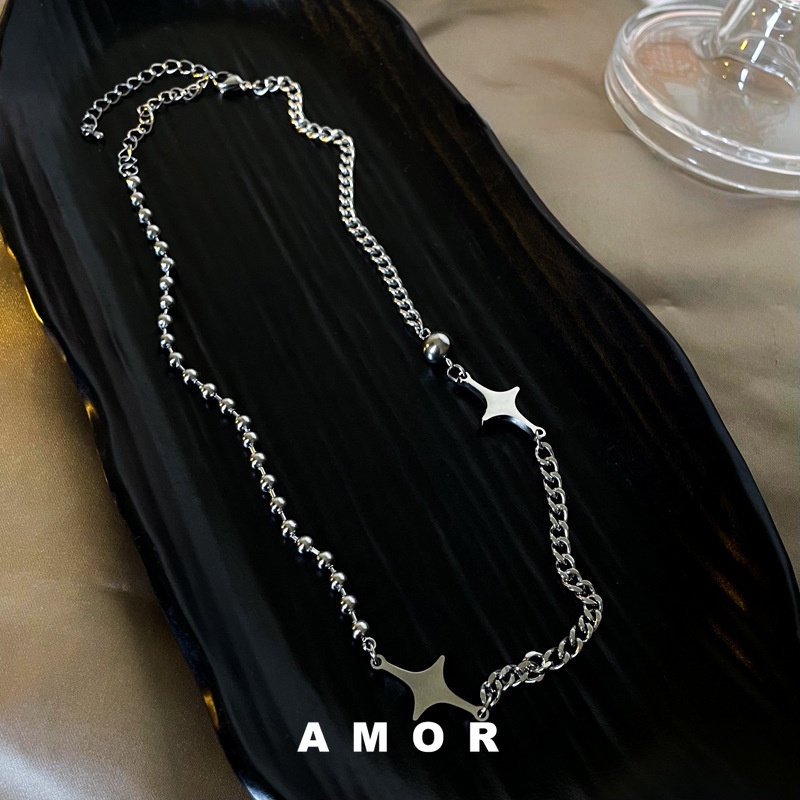 Kalung Rantai Bahan Stainless steel Desain Bintang Mosaic Ukuran Kecil Gaya Hip Hop Untuk Wanita 2022