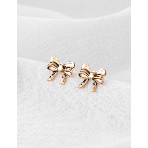 LRC Anting Tusuk Fashion Ancient Gold Metal Geometric Bow W7411