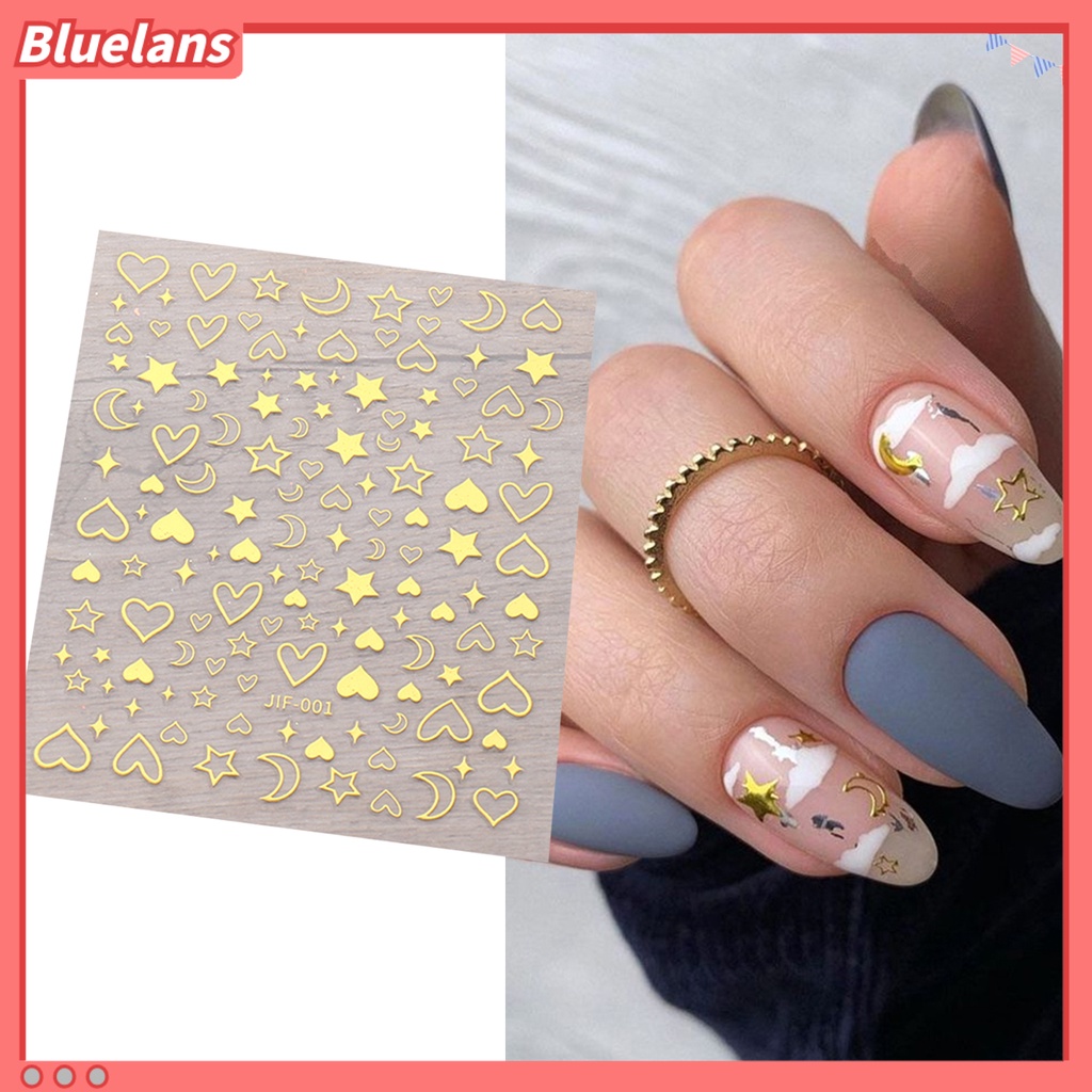 Bluelans Stiker Kuku Motif Hati / Bintang / Bulan Untuk Dekorasi Nail Art / Manicure