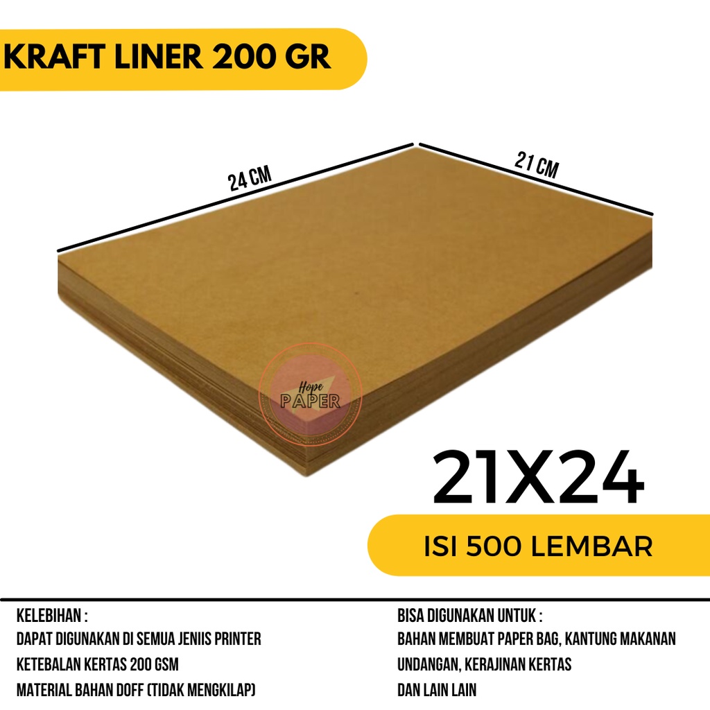 

Kraft Liner 200gsm Custom Isi 500 Lembar / Kraft Liner 21x24 200gsm
