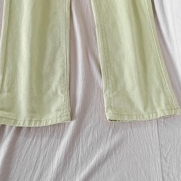 Murah Jeans Highwaits Import  Celana Wanita /Straight Loose Kasual Jeans Wanita /Warna Kuning Hijau（