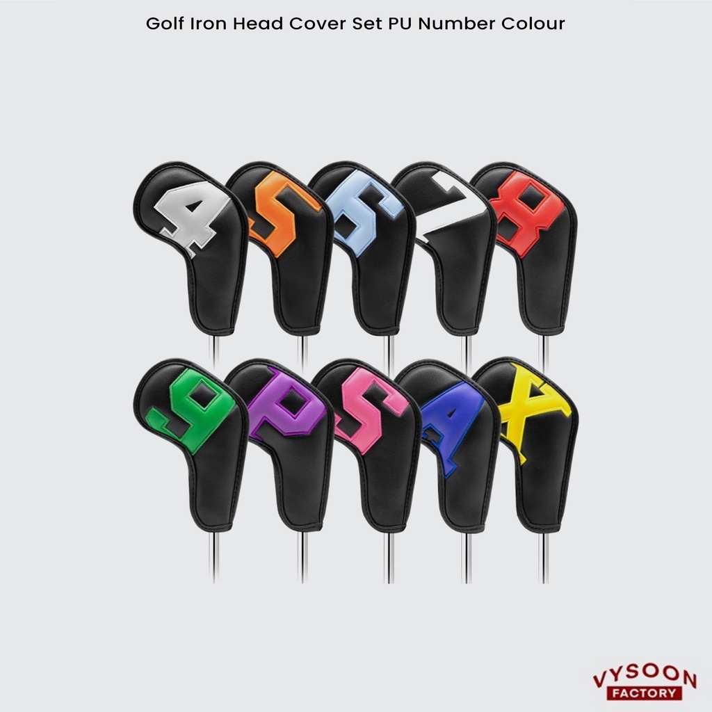 Golf Iron Head Cover Set PU Number Colour Sarung Stick Golf 10 Pcs